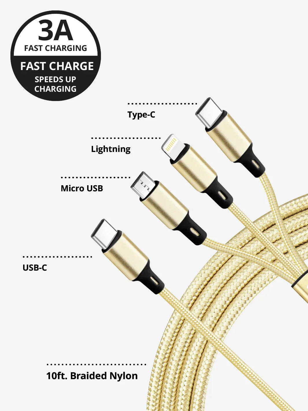 USB-C Gold 3-in-1 Charging Cable