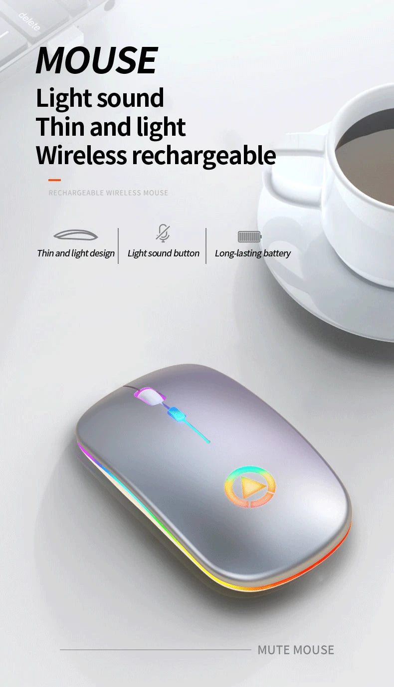 Wireless Mouse Backlight USB Compatible RGB Rechargeable Mice Silent Backlit Ergonomic Mouse for Laptop PC