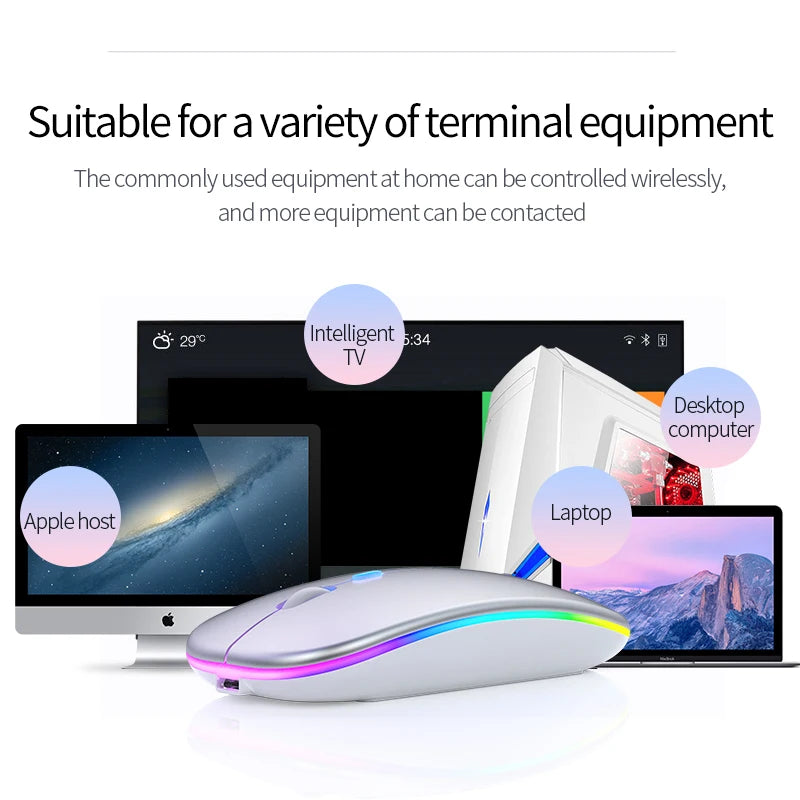 Wireless Mouse Backlight USB Compatible RGB Rechargeable Mice Silent Backlit Ergonomic Mouse for Laptop PC