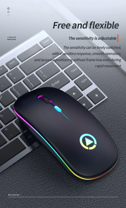Wireless Mouse Backlight USB Compatible RGB Rechargeable Mice Silent Backlit Ergonomic Mouse for Laptop PC