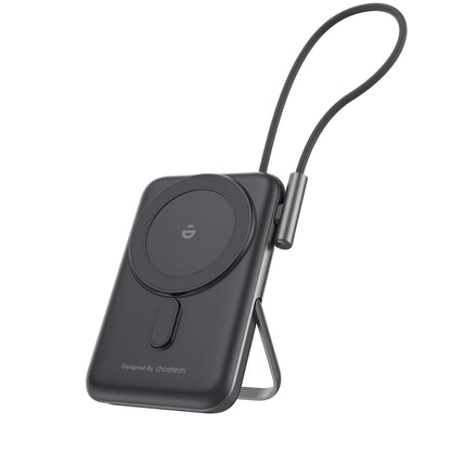 NNEDSZ CHOETECH B735-BK 10000mAh 20W MagLeap Wireless Power Bank Black with Phone Holder and Build-in Cable