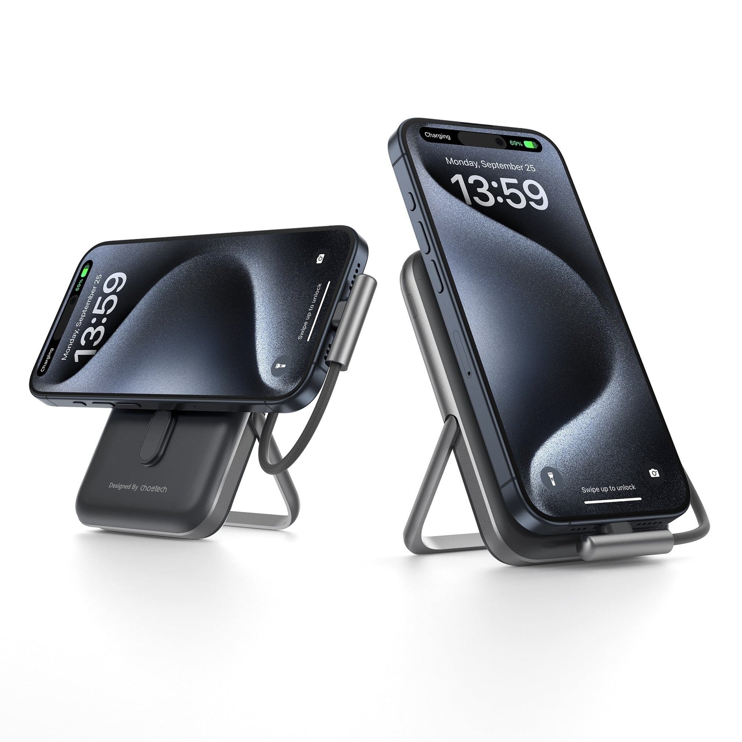 NNEDSZ CHOETECH B735-BK 10000mAh 20W MagLeap Wireless Power Bank Black with Phone Holder and Build-in Cable